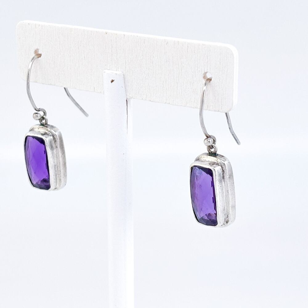Faceted Rectangular Amethyst Dangle Earrings | Vi… - image 3